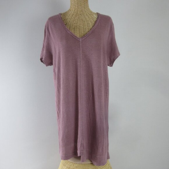WILT Womens Medium Heathered Mauve Purple 100% Linen Knit  LS SS Basic Top USA - Picture 1 of 6